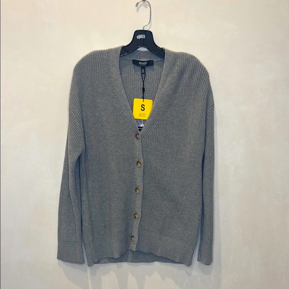 Hudson LA Gray Cotton V-Neck Button Cardigan Sz Small. Runs big.NWT.